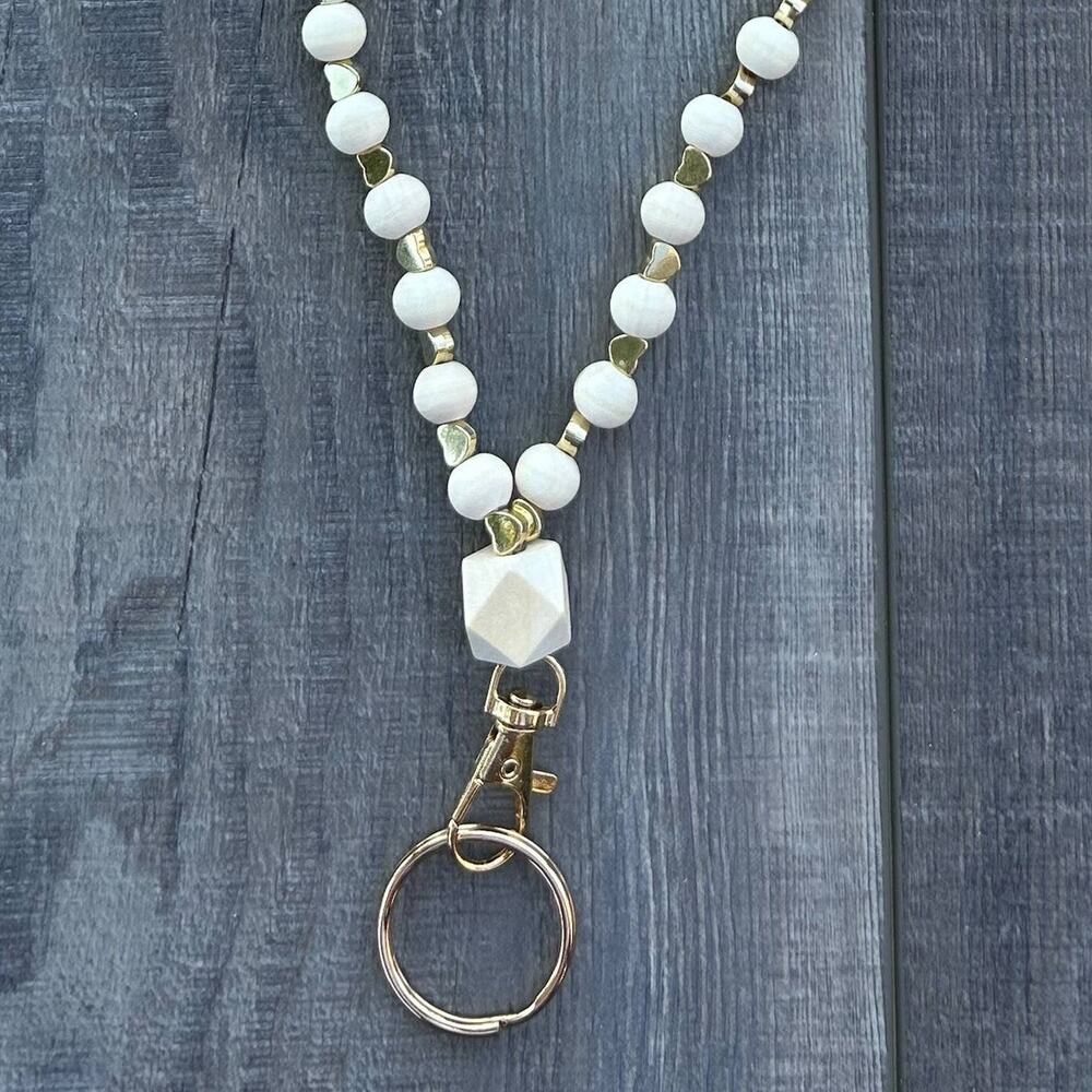 Gold Heart Beaded Teacher Nurse Lanyard with Breakaway Clasp